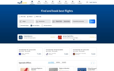 Flightworld - Plantilla PSD del motor de búsqueda de vuelos