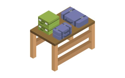 Table With Isometric Suitcases - Vector Image