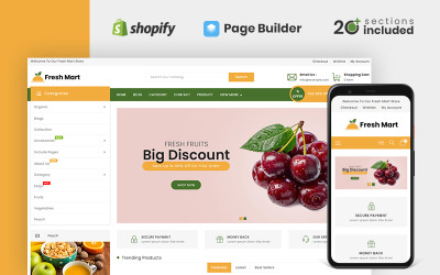 Responsive FreshMart Organic & Grocery Store Shopify Theme #108086