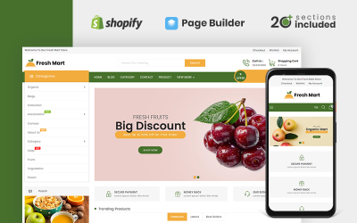 Reszponzív FreshMart Organic & Grocery Store Shopify sablon 108086