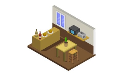 Isometric Kitchen Room On A White Background - Vector Image