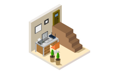 Isometric Office Room On A White Background - Vector Image