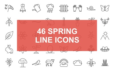 Conjunto de iconos de línea negra de primavera