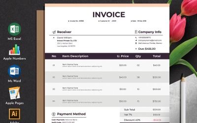 "Geo Auto Calculation Excel Apple Pages Invoice Bill" - Шаблон фірмового стилю №108577
