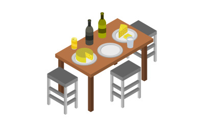 Isometric Kitchen Table On A White Background - Vector Image