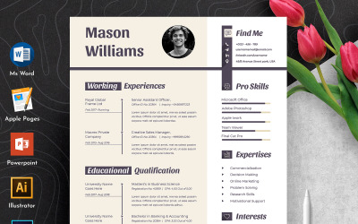 Mason Clean &amp;amp; Professional Редаговане слово Apple Pages Cv Шаблон резюме