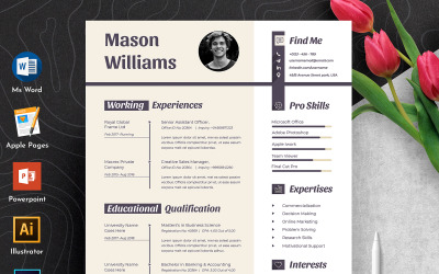 Mason Clean &amp;amp; Professional szerkeszthető szó Apple Pages CV CV sablon