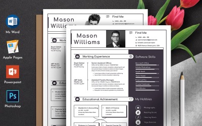 Plantilla de currículum vitae de páginas de Apple de Word editable limpio profesional