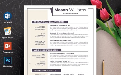 Tiszta és professzionális szerkeszthető szó Apple Pages CV CV sablon