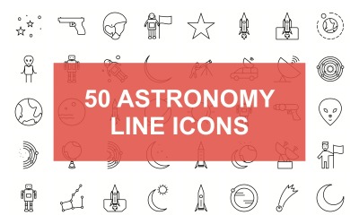 Astronomilinje svart ikonuppsättning