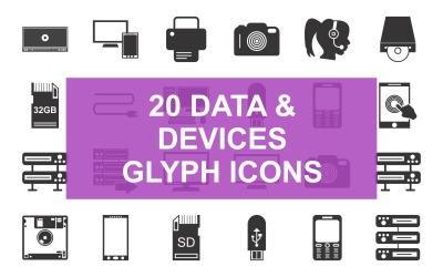 Gegevens en apparaten Glyph Icon Set