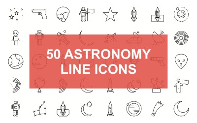 Set di icone nere di linea di astronomia