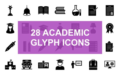 Academische Glyph Black Icon Set