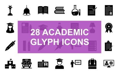 Akademik Glif Siyah Simge Seti