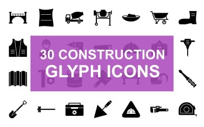 Bau Glyphe schwarz Icon Set