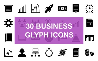 30 bedrijfsbeheer Glyph Black Icon Set