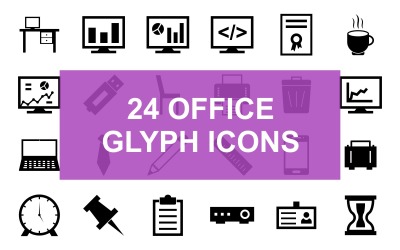24 Conjunto de ícones pretos de Glyph Office