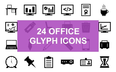 24 czarny zestaw ikon glifów pakietu Office
