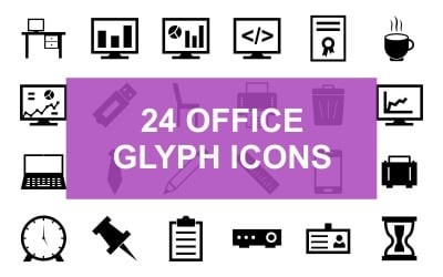 Набор иконок 24 Office Glyph Black