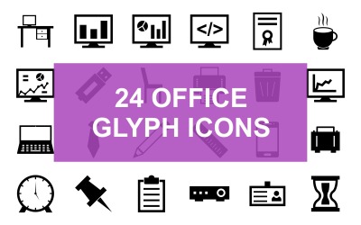 24 Office Glyph Black Ikonuppsättning