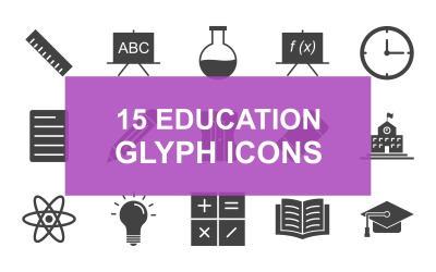 Sada ikon glyf černé vzdělání