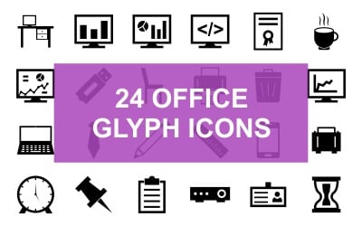 Set di 24 icone glifo nero per ufficio