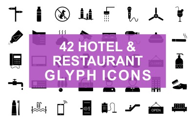 Hotel &amp; Restaurant Glyph Black Set Icon