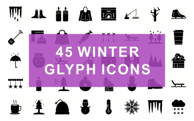 Icono de conjunto de glifo de invierno negro