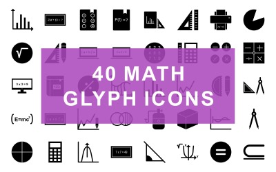 Matematické symboly glyf černá sada ikon