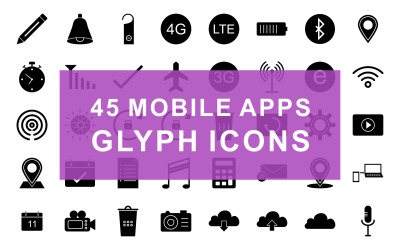 Mobiele apps Glyph Black Set-pictogram