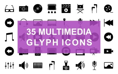 Multimedia-Glyph-Schwarz-Set-Symbol