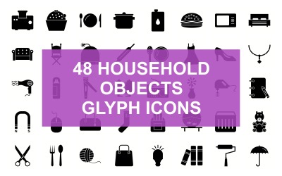 Huishoudelijke objecten Glyph Black Set Icon