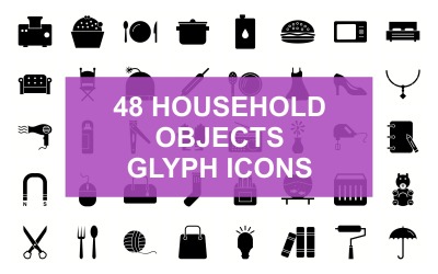 Hushållsobjekt Glyph Black Set-ikon