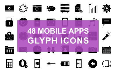 Mobile Apps Glyphe Schwarz Set Icon