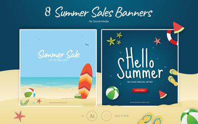 Plantilla de redes sociales de la colección de banners de venta de verano