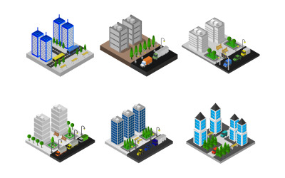 Isometrischer Stadtsatz - Vektorbild
