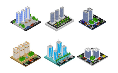 Set of Isometric Cities Illustrated On White Background - Vector Image