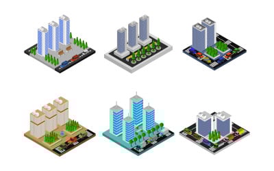 Set of Isometric Cities Illustrated On White Background - Vector Image