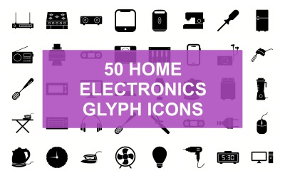 Domácí elektronická glyfová černá sada ikon