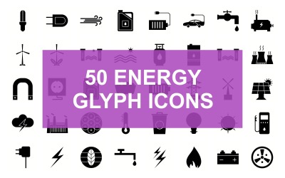 Energetický glyf černá sada ikon