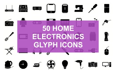 Ev Elektronik Glif Siyah Set Simgesi