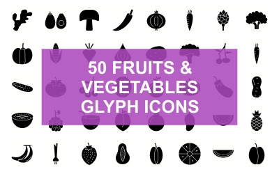 Frukt &amp;amp; grönsaker Glyph Black Set Ikon