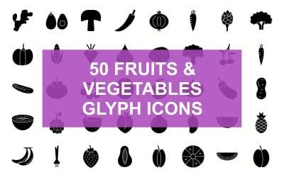 Фрукты и овощи Glyph Black Set Icon
