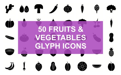 Obst &amp;amp; Gemüse Glyphe Schwarz Set Icon