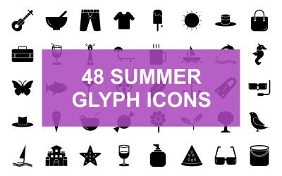 Sommar Glyph Svart Set Ikon