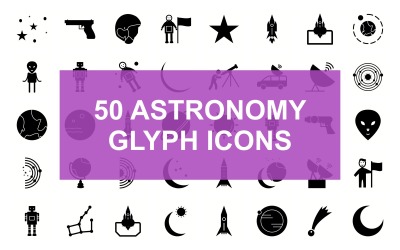 Astronomia glifów czarny zestaw ikon