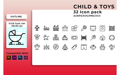 Child And Toys Set Icon