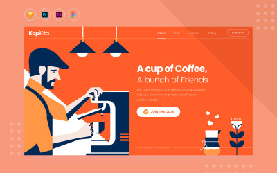 Daily.V28 Coffee Shop Website Landing UI-elementen