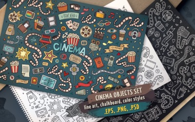 Conjunto de objetos e elementos de cinema - imagem vetorial