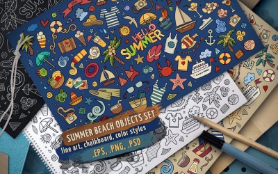 Summer Beach Oggetti &amp;amp; Elements Set - Immagine Vettoriale
